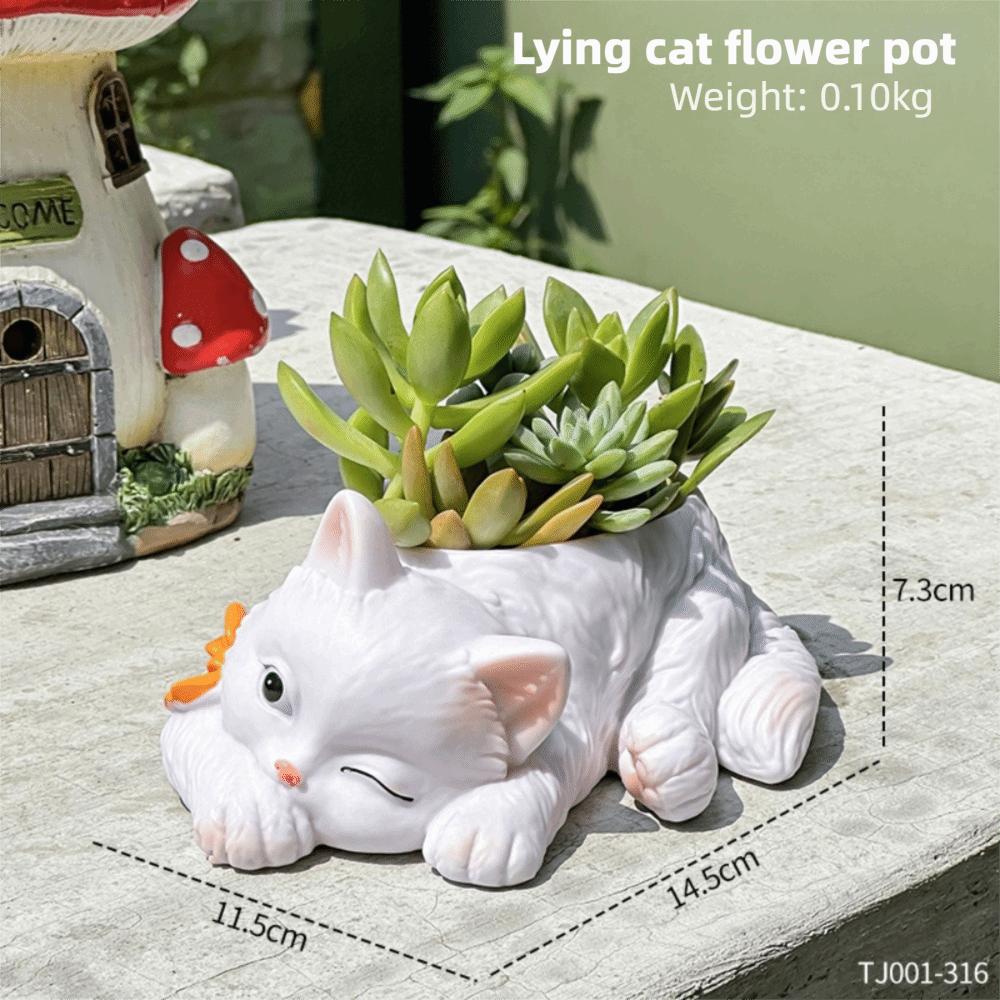Ornament Resin Cat Succulent Flowerpot Creative Cartoon Cat Succulent Planter Multifunction Decorative Planter Living Room