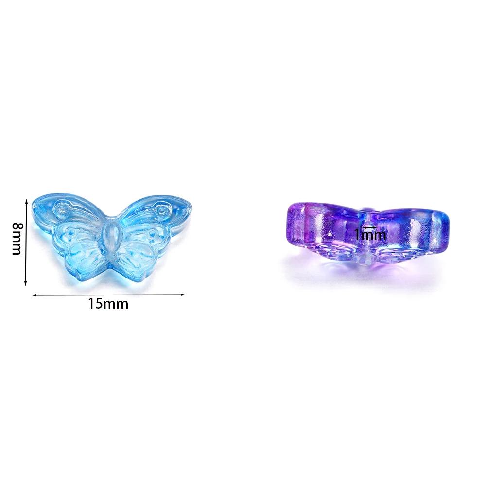 30Pcs/Lot 8*15mm Transparent Glass Small Butterfly Loose Charm Pendants for Necklace DIY Craft Jewelry Making Accessories