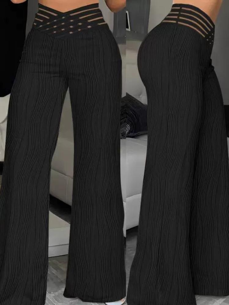 

Летние повседневные брюки с высокой талией, драпированные плиссированные брюки с эффектом ряби на воде, широкие брюки для женщин 2XL чёрный