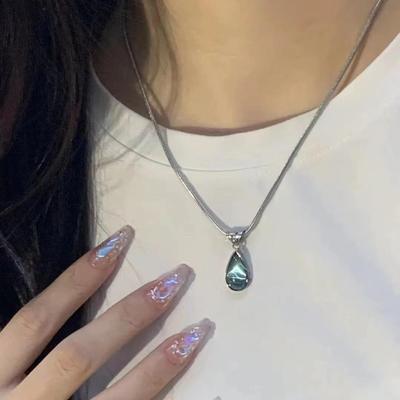 Blue Water Drop Necklace: New Chinese Style Mermaid's Tears Titanium Steel Chain for Women
