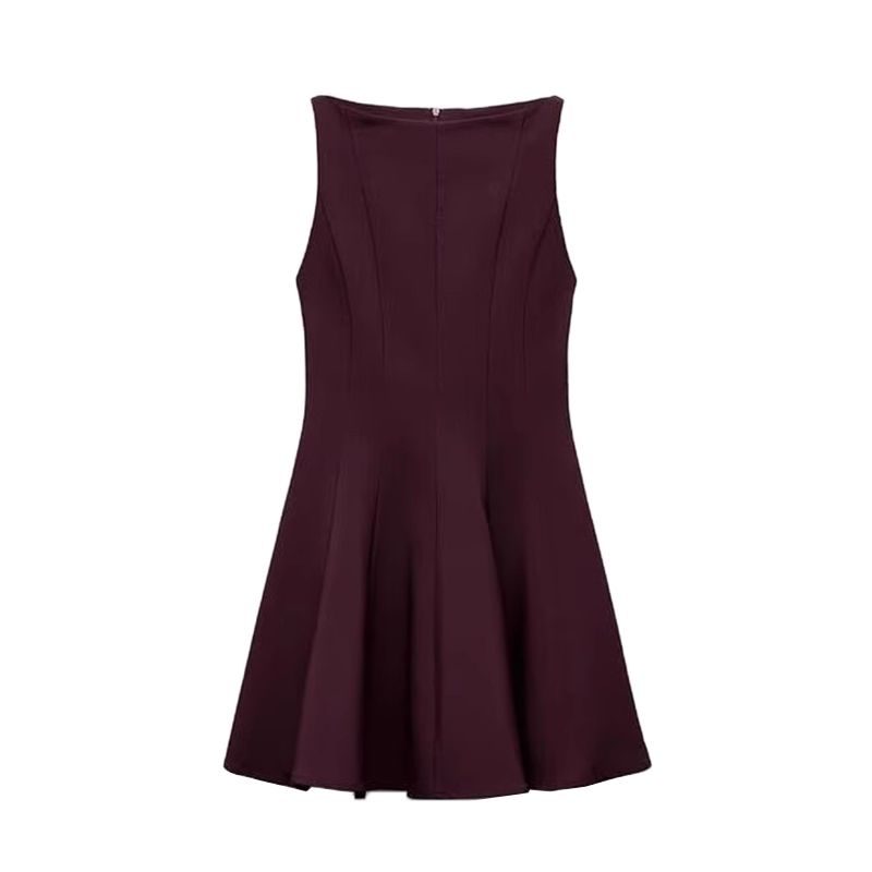 

Spring New Women s Clothing Fashion Style Wide Swing Sleeveless round Neck Short Dress 3067210 3067230 Dark red L
