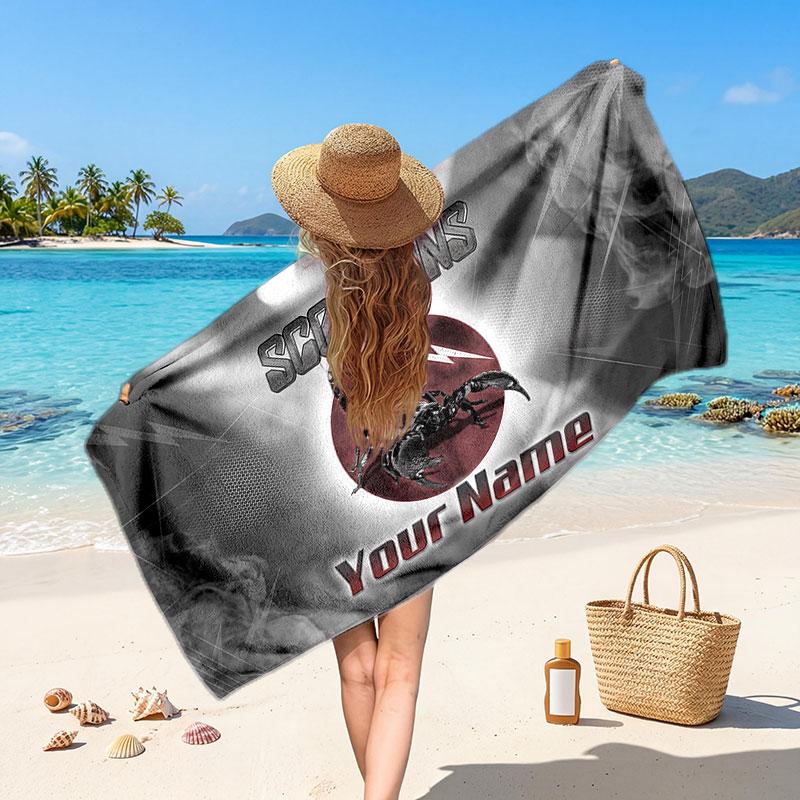 Scorpions Customized Name Text Beach Towel, Soft Absorbent Towel Beach Pool Travel Personal Gift