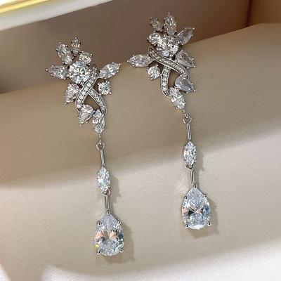 Huitan New Trendy Long Earrings for Women Full with Crystal Cubic Zirconia Bling Bling Female Accessories Wedding Party Jewelry
