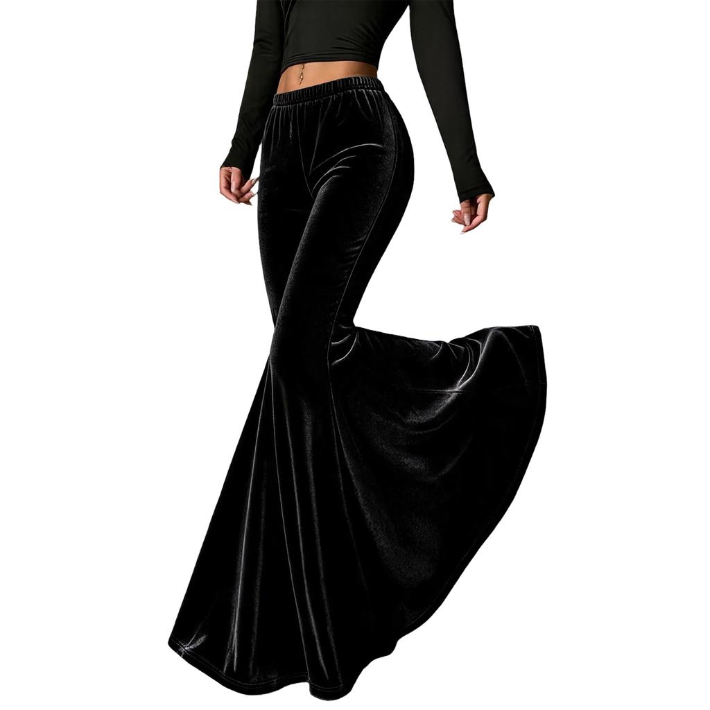 Women's High Waist Flared Pants, Elastic Waist Color Loose Casual Trousers