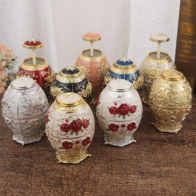 Automatic Push-Type Toothpick Box Engraving Rose Alloy Platinum Toothpick Organizer Holder European Style Decoration Unique Gift