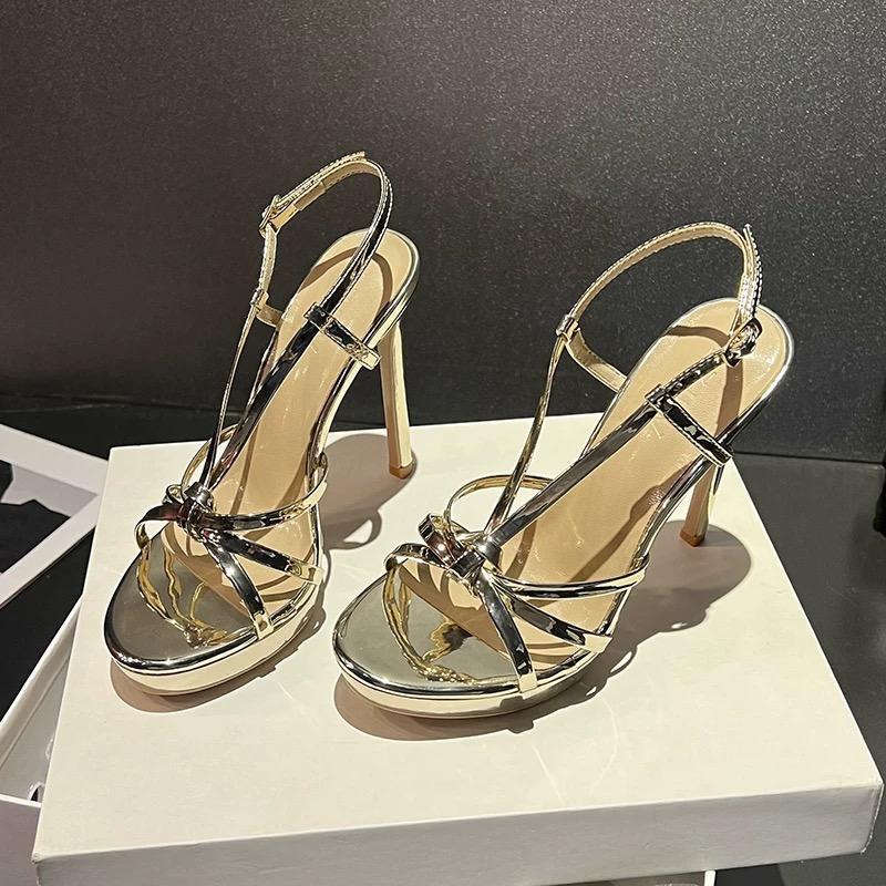 Mote Nye Gull Premium Sandaler med Åpen Tå med Sexy Stiletto Platå Høye Hæler for Kvinner