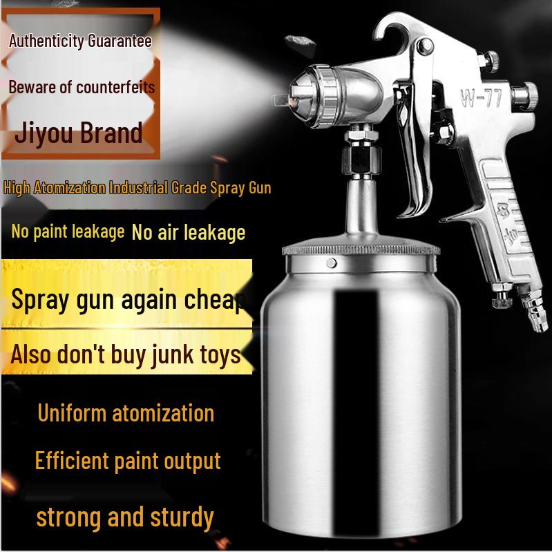 Jiyou W77 High Atomization Spray Gun for Car and Latex Paint, Large Caliber, Top and Bottom Cup Pneumatic Application