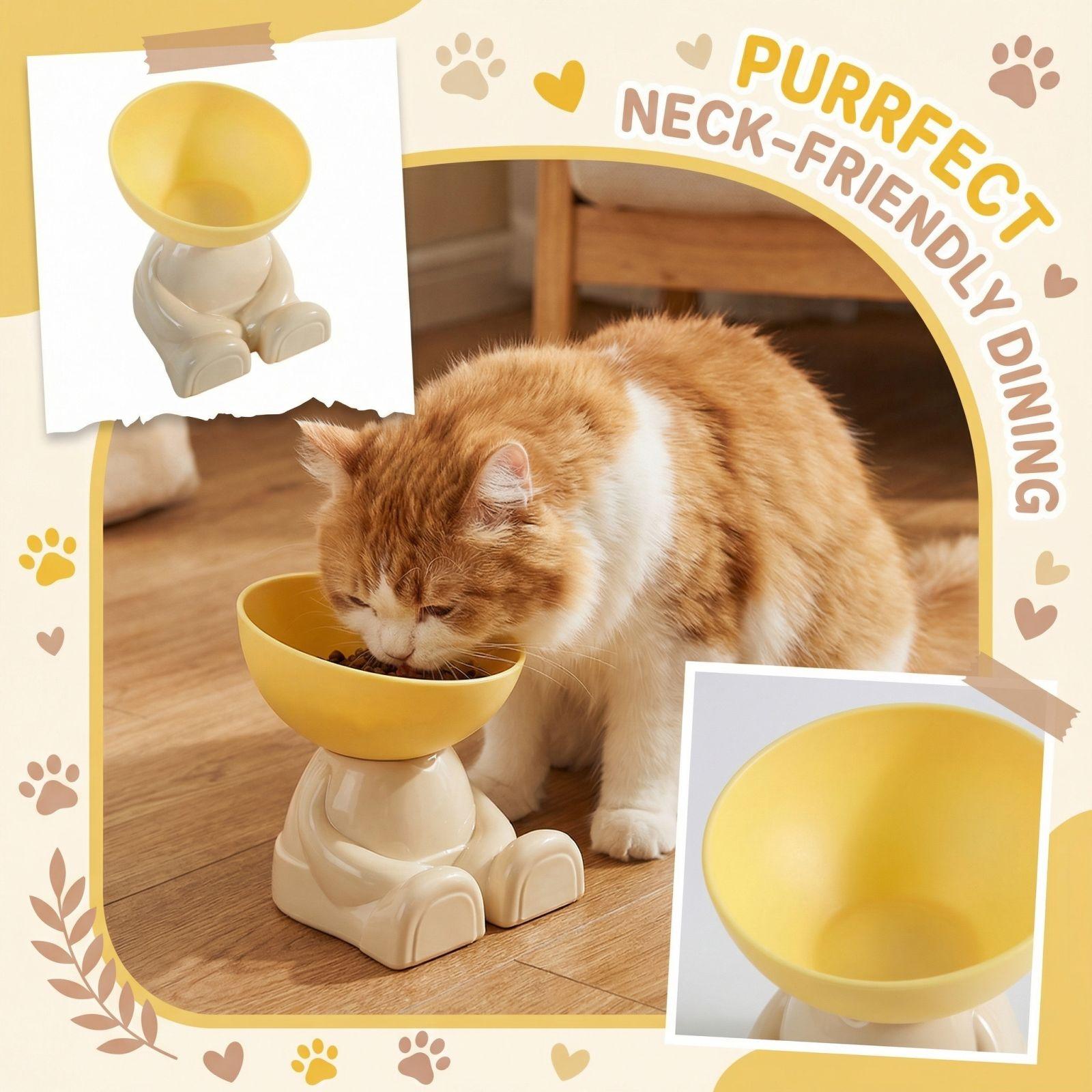 

Pet Elevated Bowl With Neck Support Large Capacity Cats Food Bowl For Cats One Size жовтий
