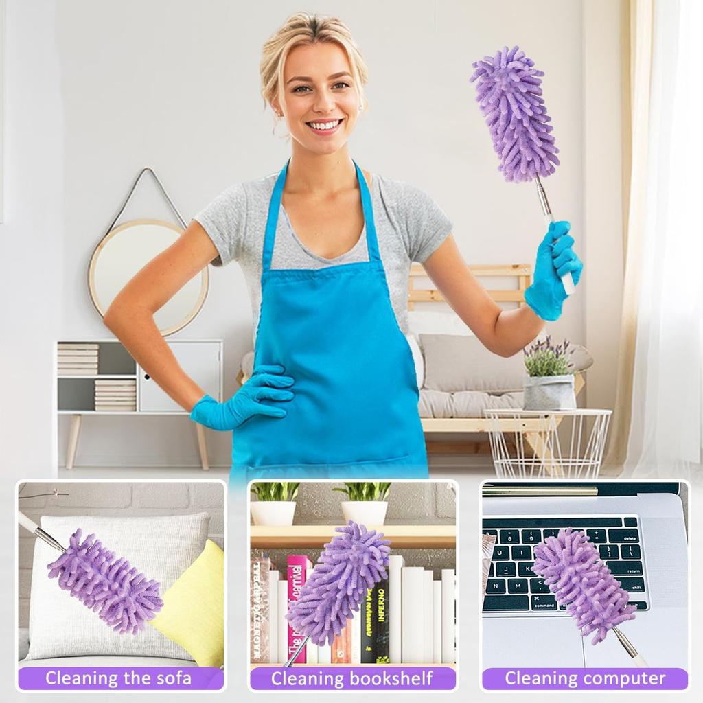 2Pcs Mini Duster for Cleaning, Microfiber Duster with Extendable Pole, Washable Small Duster, Cleaning Tools for Office, Car Interior, Window,