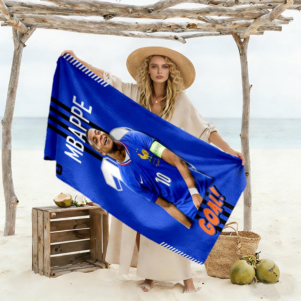 Star Player Kylian Mbappé Beach Towel High Absorbency Quick-Dry Comfortable Lightweight for Traveling Yoga Camping and Swimming