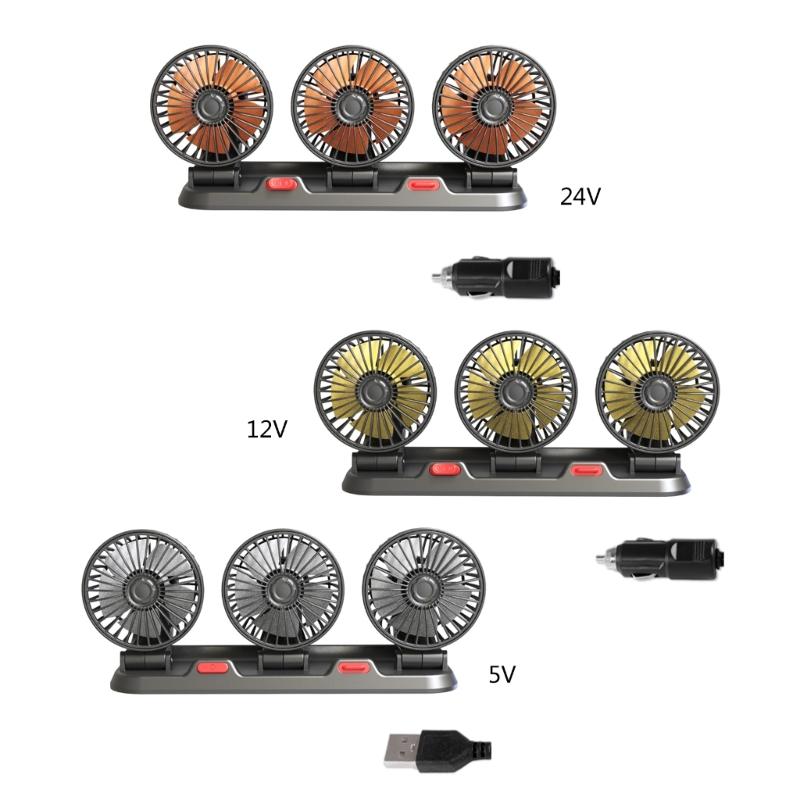 Car Fan USB 5V 12V 24V 2 Speed Electric Car Cooling Fan 3 Head Rotatable Quiet Strong Dashboard Cooling Air Circulators
