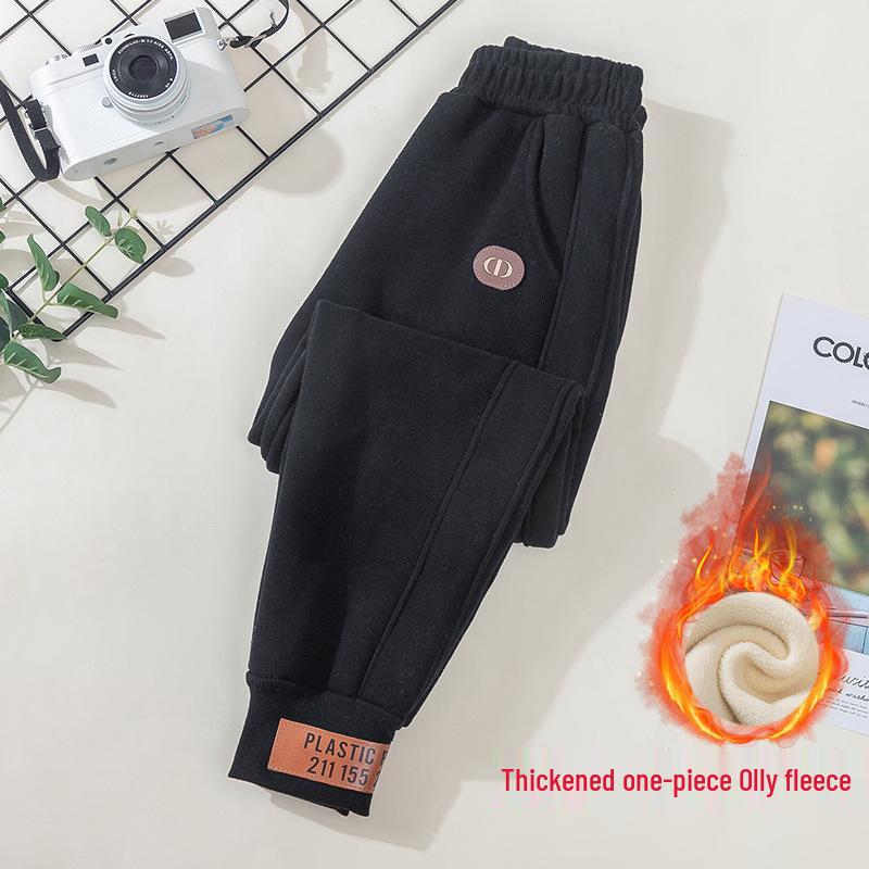 

Kids Thermal Fleece-Lined Cotton Pants for Fall/Winter - Warm Lamb Wool, Casual Sports Style for Boys & Girls 160cm
