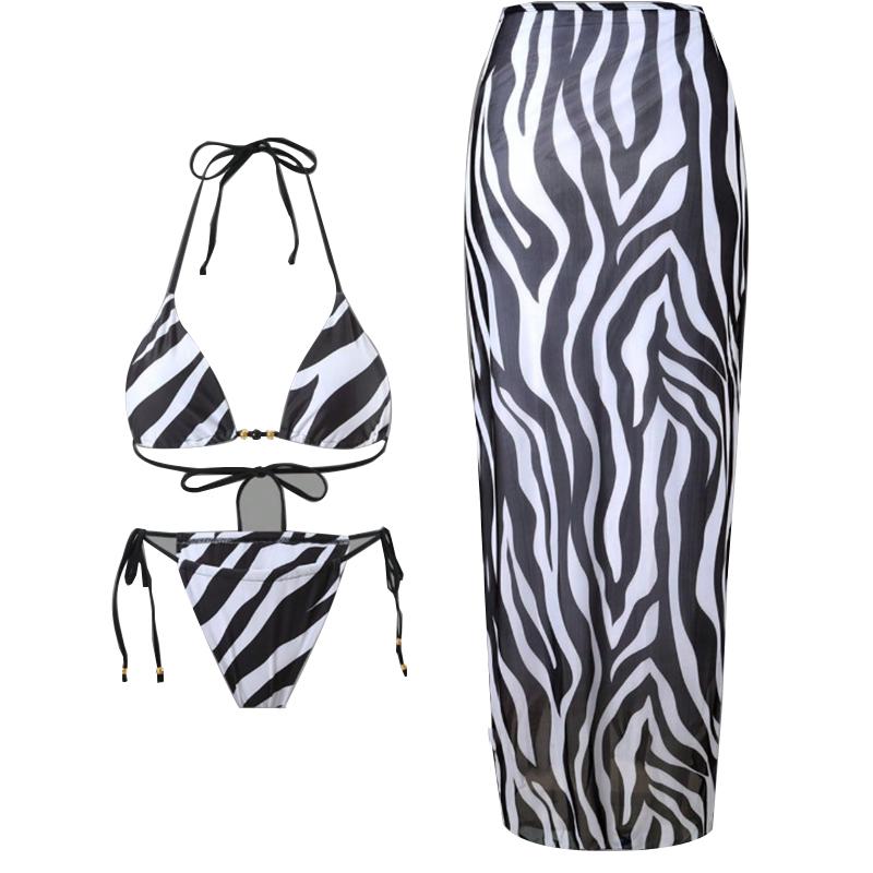 3 Pieces Halter String Bikinis Sexy Swimsuit Women Zebra Swimwear Female Bathers Swimming Swim Suit Beachwear