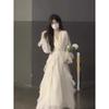 Gentle White Moonlight Dress Fairy Super Fairy High-end French Temperament Early Autumn Pure Apricot Long-sleeved Skirt