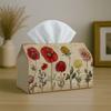 1pc Vintage Botanical Sketch Tissue Box | Poppy Flower Paper Red-Fabric Napkin Storage Organizer for Kitchen, Car, Elegant Decorative Box, Purpose for