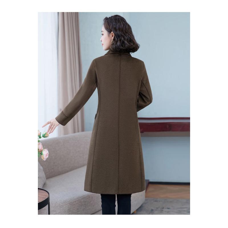 Elegant Pure Color Double Faced Wool Coat Women Slim Fit Mid Long High Quality Autumn Winter Trench Coat
