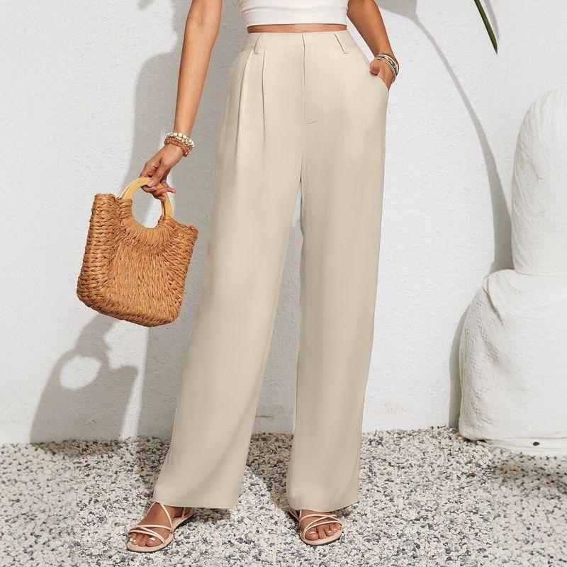 

Fashion Style Spring & Fall Women s Tall High Waist Silm Slim Looking Pure Color Elegant Suit Pants Business Straight-Leg Long Pants Apricot recommendations above 165 XL