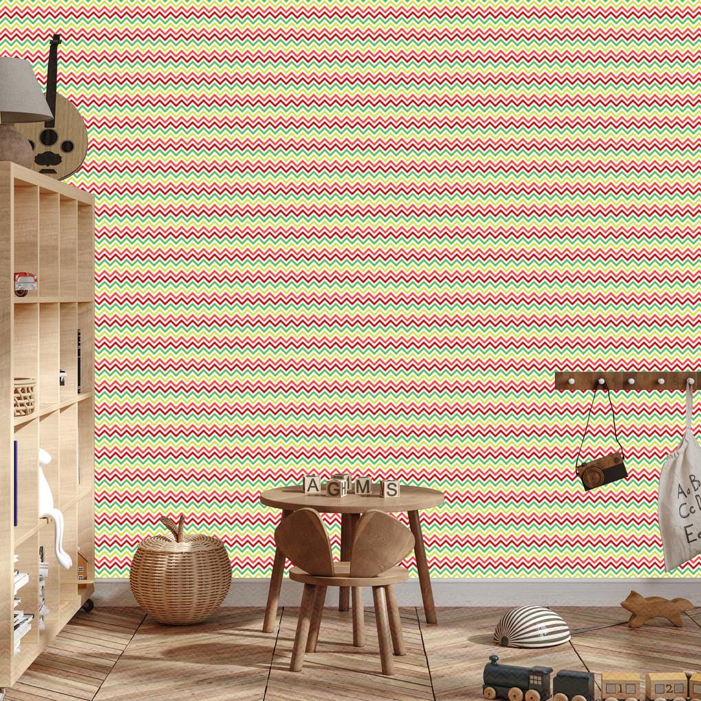 Zigzag Lime and Coral Wallpaper for Living Room and Bedroom 50x1000
