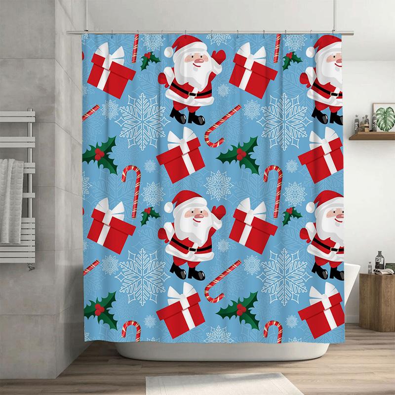 

Tu Christmas Shower Curtain Festive Holiday Decor Santa Claus Pattern Waterproof Bathroom Curtains Xmas Backdrop Holiday Home Te W60H190(CM)-1 Pcs