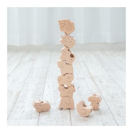 Wooden toy key ring de animal animal ring base set stacking stick insertion string loop animal wooden toy number kazu abacus kazu play fingertip