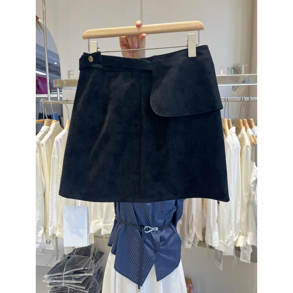 Plus Size Coffee Suede Plush High-Waist Hip-Hugging Short Skirt for Women - Spring/Autumn Fashion