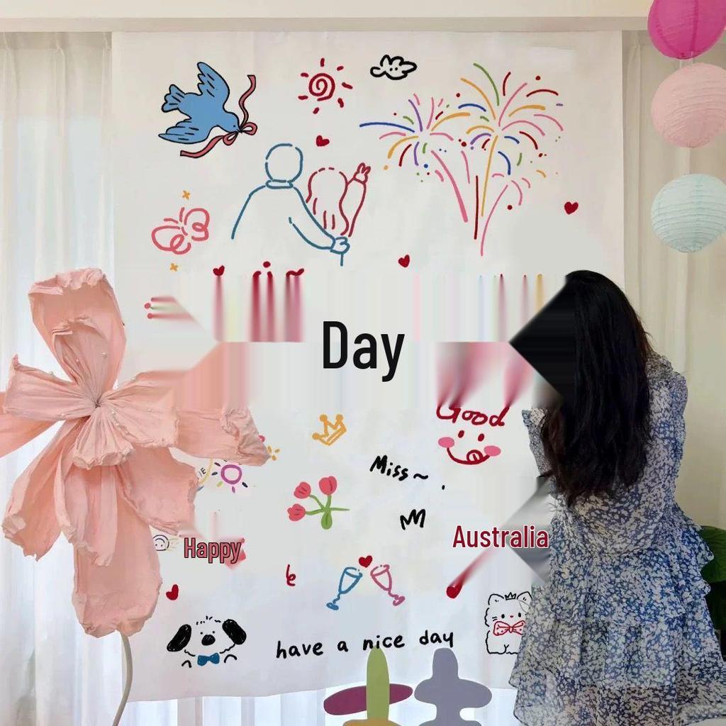 Honeymoon Wedding Room Decoration Set: Double Happiness Curtains, Butterfly Ornaments, and Long Strip Pull Flowers for Bedroom & Living Room.
