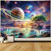 Blacklight Galaxy Space Tapestry UV Reactive Planet Wall Hanging Magical Trees Tapestries Cosmic Mountain Landscape Wall Decor Aesthetic Starry Night