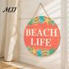 Summer Party Supplies Wooden Swim Ring Hanging Sign for Pool Decoration, Beach Theme Wall Rustic Decor Art with Hemp Rope, Double Layer Seaside