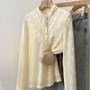 Small Stand-up Collar Lace Base Shirt for Women Long Sleeves New Autumn and Winter Ruffle Crochet Top