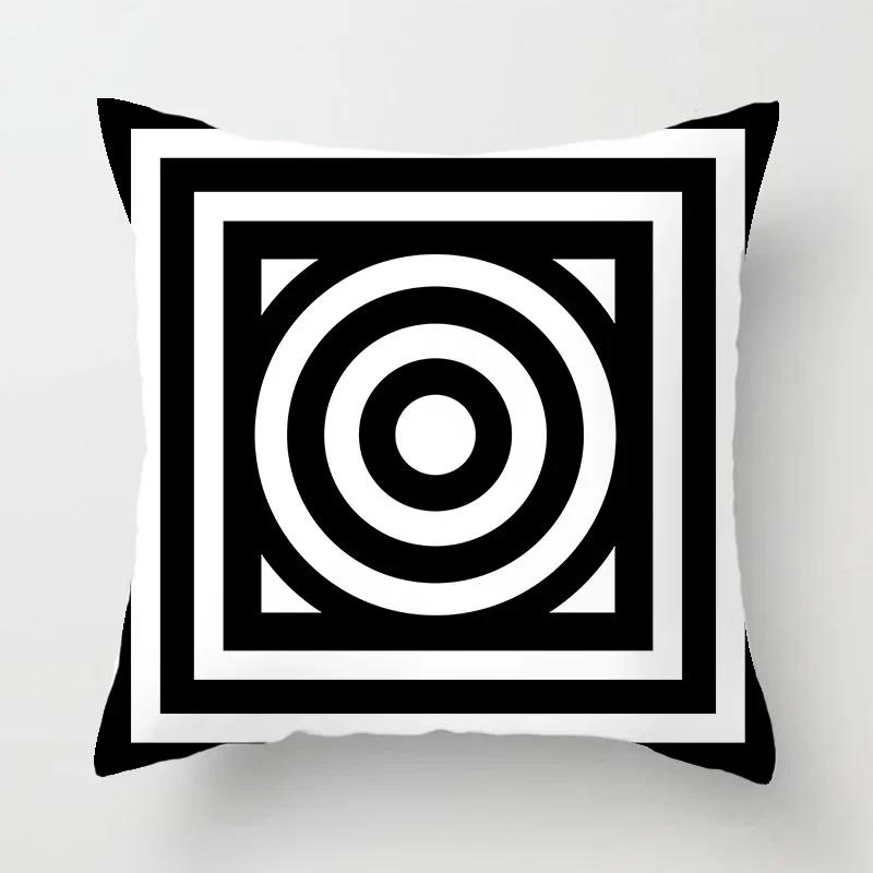 Black and white geometric polyester soft cushion throw pillow, living room car decoration, sofa bed decoration, pillowcase 40525