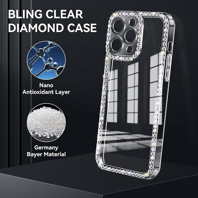 Bling Diamond Rhinestone Case for iPhone 16 15 14 Plus 13 12 Pro Max Luxury Clear Glitter Shiny Gem Design Soft Silicone 3D Case