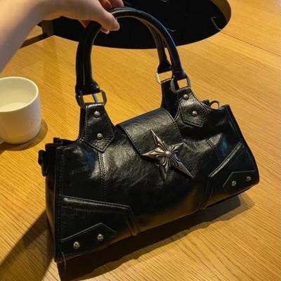 Women's Gothic Punk Shoulder Bag Vintage Black High Capacity PU Leather