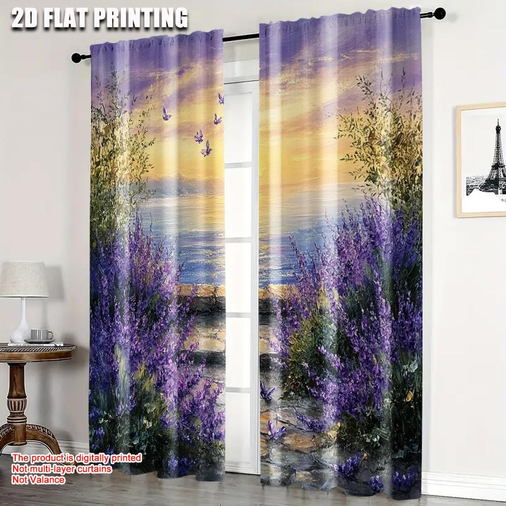 

2pcs, Popular Curtain Panels 2D plane printing Lavender Sunset Coast 100% Polyester (without rod) Decorations Clearance Ldeal 52.50×116.00 CM 2pcs