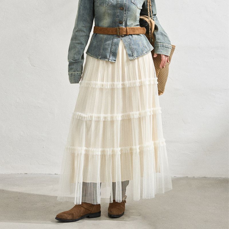 

Zhang Daren s New Plus-Size Women s Clothing for Slightly Chubby Women, Korean Style Slimming Sweet Cool Denim Jacket and Lace Long Skirt Set Apricot Skirt 4XL