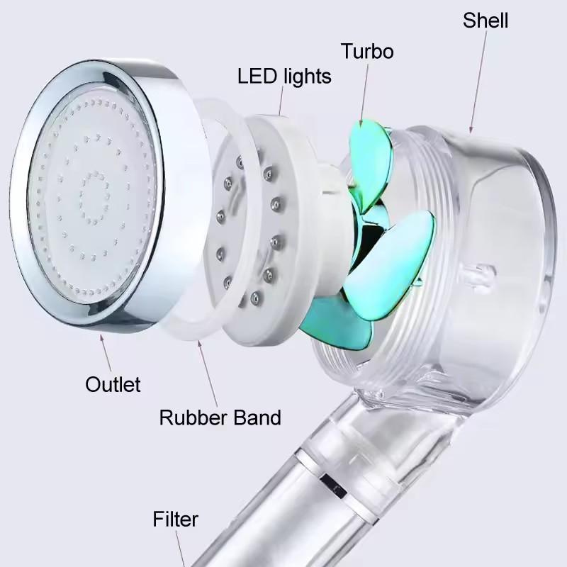 3/7 Colors Change Temperature Sensor Led Pressurized Shower Filter High Pressure Turbo Propeller Showerhead Bathroom Accessories