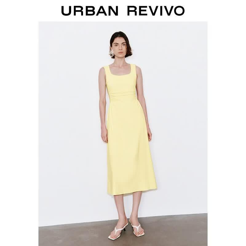 UR U-Neck Pleated Sleeveless Dress L