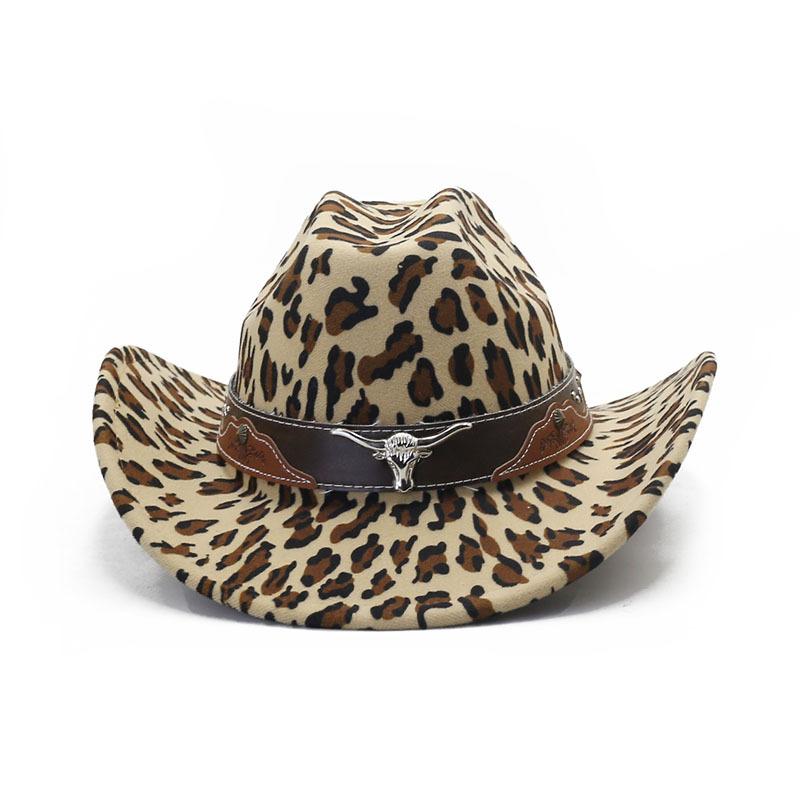 New European and American style western cowboy hat, cow leopard print sunscreen visor, retro one-word top hat, jazz hat.