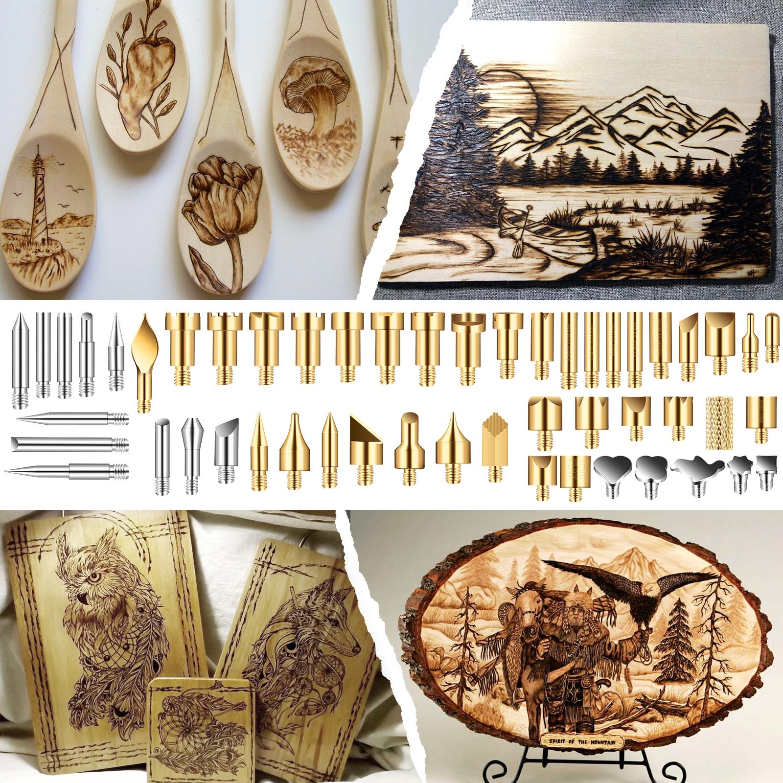 55Pcs Pyrography Kit Copper Welding Soldering Tips Wood Pyrography Tool Set Alphabet Number Burning Tips DIY Carving Tools