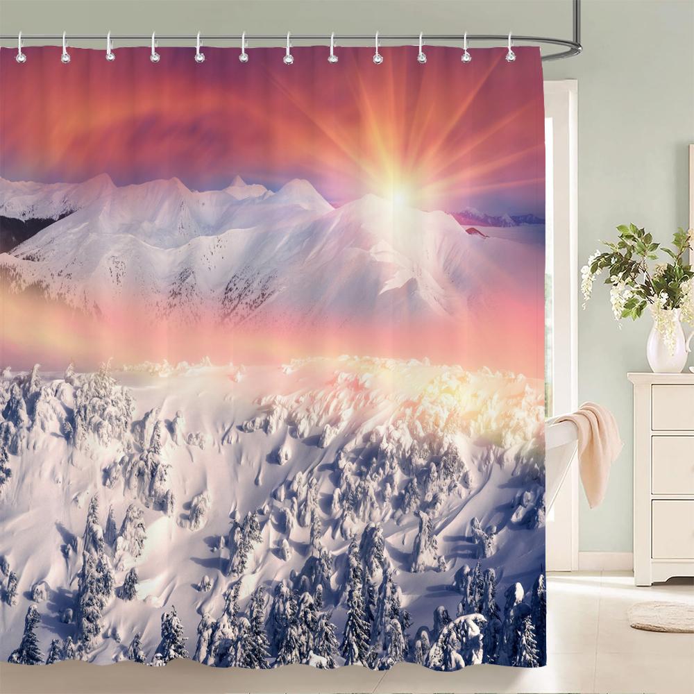 1 szt. Zimowy krajobraz Zasłona prysznicowa Scena śnieżna Drukowana Zasłona łazienkowa Tkanina poliestrowa Wodoodporna Zasłona do dekoracji domu