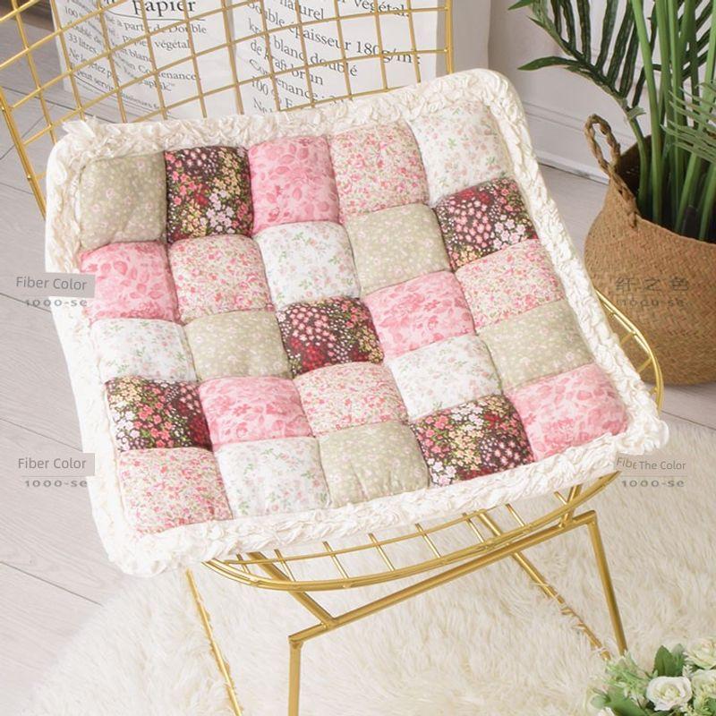 

Korean Style Pure Color Quilted Cushion Thick Fabric Chair Cushion plus Size Office Cushion Cotton Non-Slip Washable Patchwork 45x 45cm cushion with tie rope