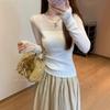 White semi-perspective splicing bottoming shirt women's pure desire soft waxy inner sweater slim wool knitted top