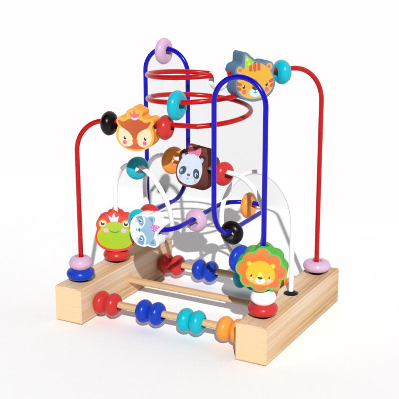 Multi-functional Animal Bead Maze: Wooden Three-Track Toy for Infant Hand-Eye Coordination & Early Education.