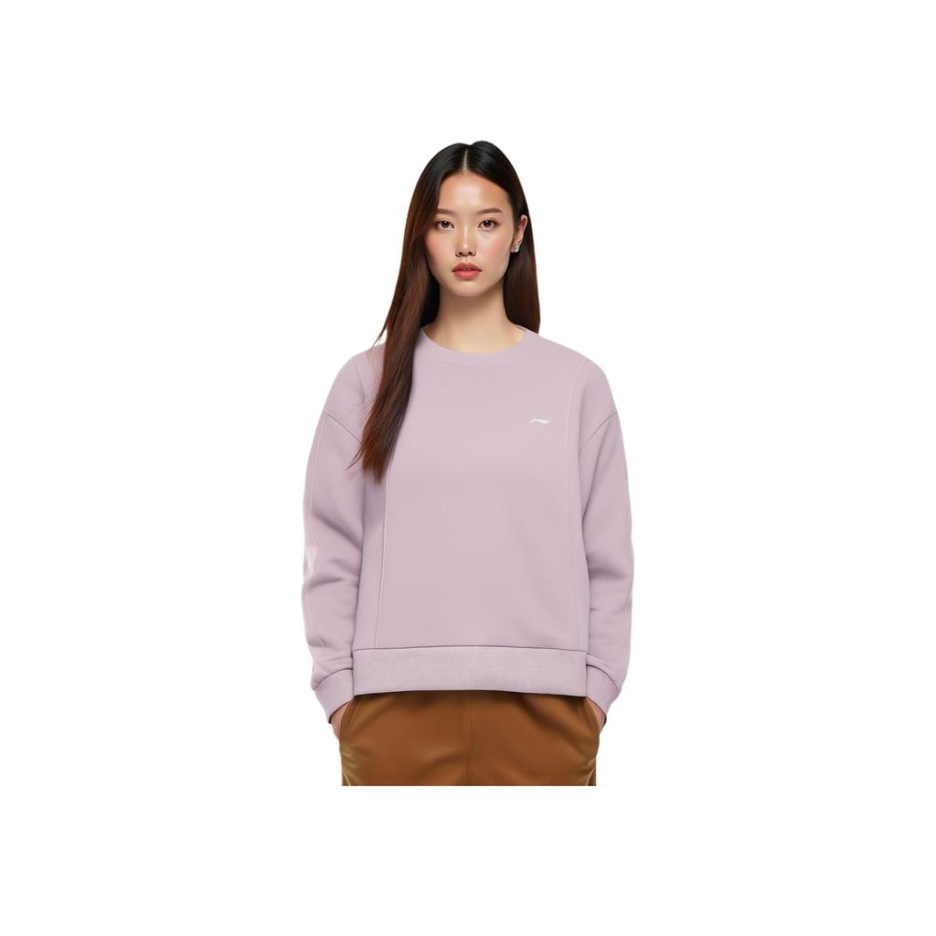 Li Ning Fitness Series Round Neck Pullover Solid Color Loose Sweatshirt Women Sweatshirt AWDVD70-5