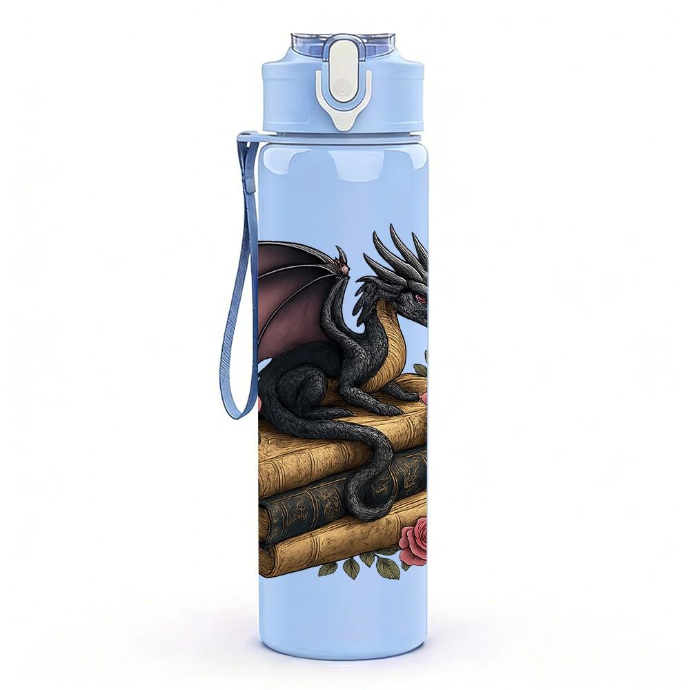 1PC Floral Dark Dragon 750ml Color Plastic Sports Water Bottle Leakproof Flip Straw Lid Suitable for Sports Office Home Use