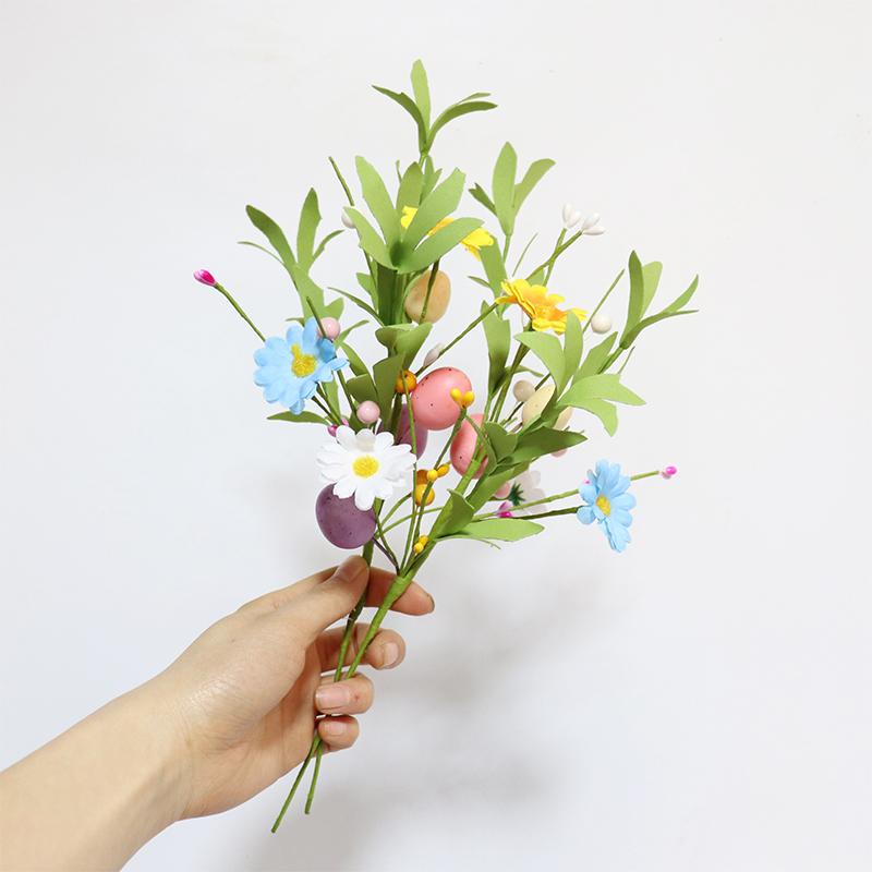 2025 Easter Decoration Artificial Egg Pearl Flower Branch Colorful Foam Eggs Branches DIY Bouquets for Easter Party Home Decors
