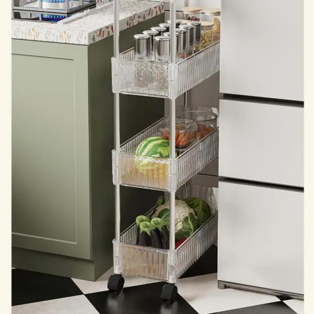 Acrylic Clear Trolley Rack Movable Rolling Utility Cart Narrow Gap Storage Rack with Wheels Bathroom Removable Shelf 2/3/4 Layer
