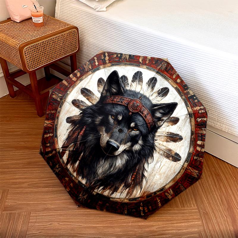 1 PC Automatic Folding Umbrella - Wolf Chief Pattern, Portable & Foldable Design with 8 Ribs, Christmas Birthday Gifts