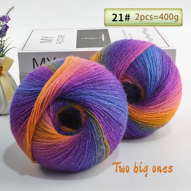400 Grams of Colorful Gradient Rainbow Long-dyed Pure Wool Yarn Skeins, 2 Large Skeins, Hand-woven Crochet Yarn, 2Skeins/pack