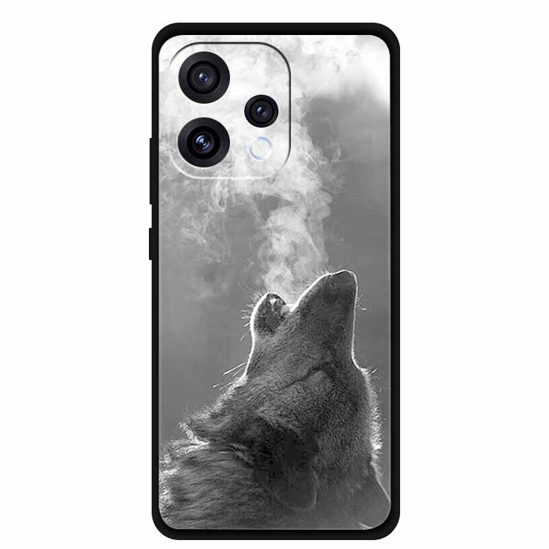 For Oppo Reno15 5G Case 6.59" Cute Cat Balck Edge Soft Silicone Wolf Phone Back Cover For Oppo Reno 15c 5G Protective Lion Funda