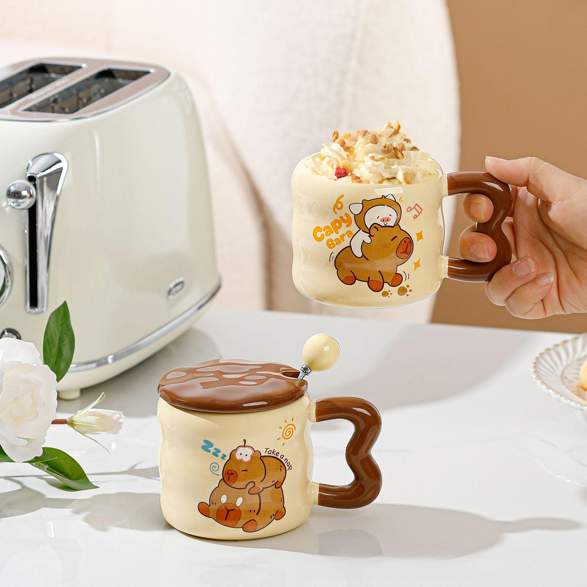 Capibara Mok Internet Beroemdheid Capibara Kop Schattige Cartoon Keramische Waterbeker Melk Fufu Koffiekop Souvenir 380ml